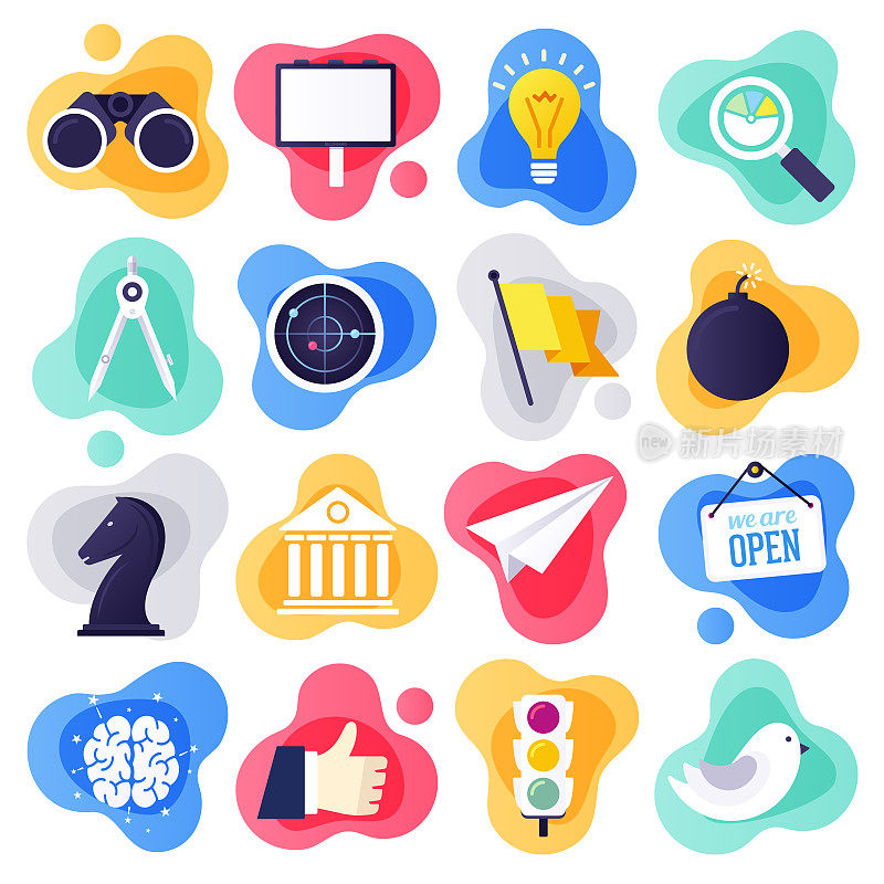 Online Creative Communities Flat Liquid Style Vector Icon Set